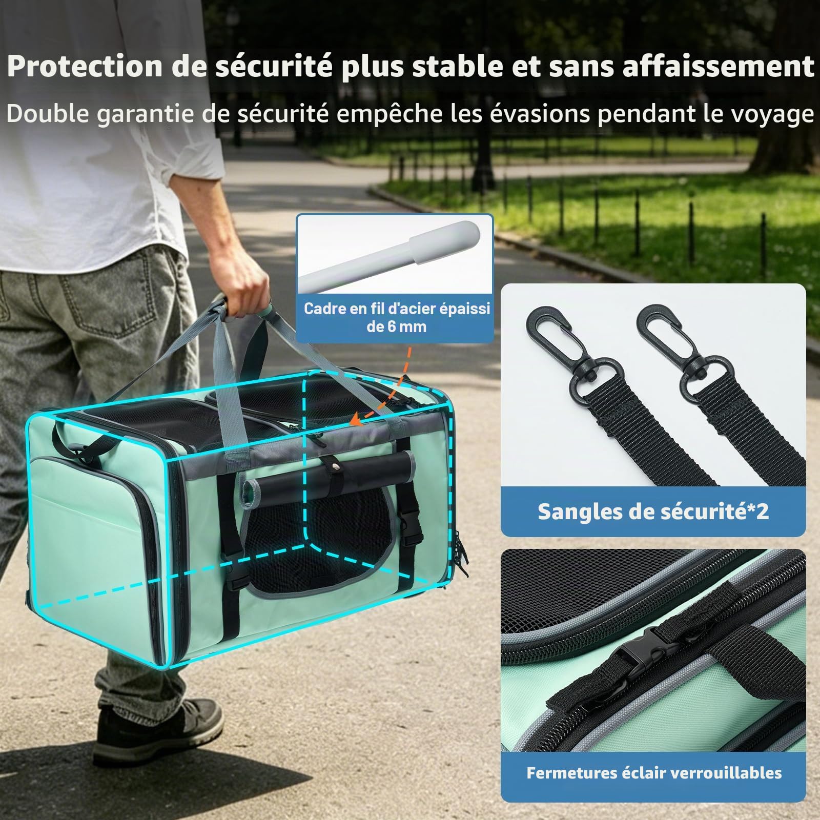 Odoland Transporteur pour Chat Extra Grand, Extensible pour 2 Chats, Sac de Voyage Pliable avec bac à litière, Double Compartiment, Transporteur Souple pour Voiture, Vert
