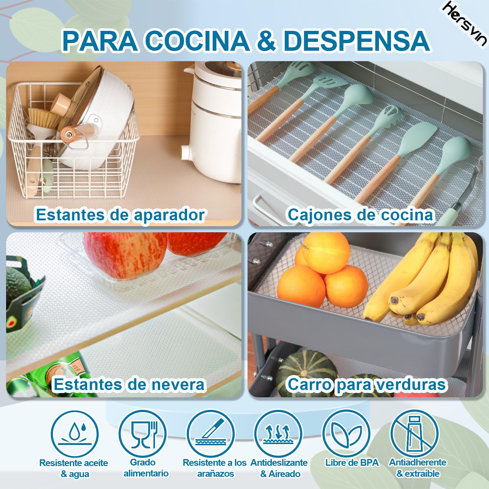 Hersvin 50cmx600cm Plastico Protector para Cocina Cajones, Alfombras Non Adhesivo para Nevera Mueble Fregadero Estante Organizador Cubiertos EVA Cubre Encimera(Transparente Punto)
