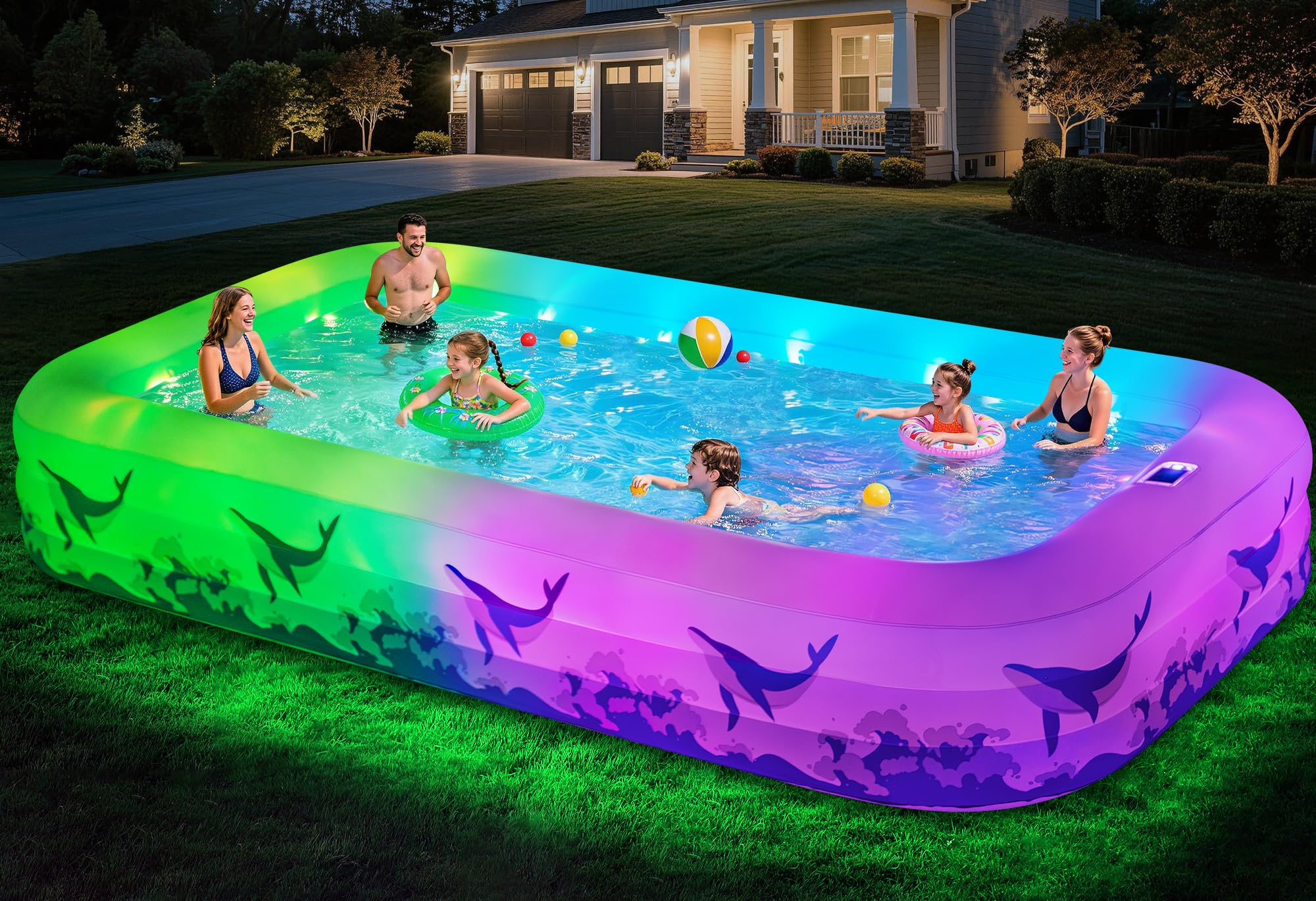 Photo 1 of Large Inflatable Pool with Light, 12TF x 6.5TF Inflatable Swimming Pool for Kids Adults, Solar Powered Blow Up Pool Oversized Thickened Family Kiddie Pool for Backyard Outdoor