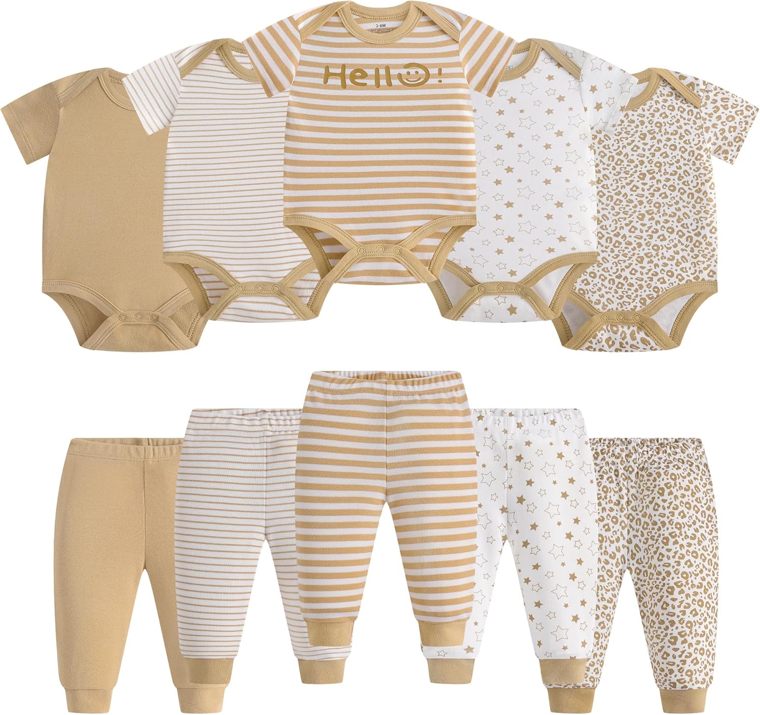 Infant Unisex Baby Bodysuit and Pant Sets Layette 10-pcs Cotton Soft Newborn Boy Girl Clothes Outfits