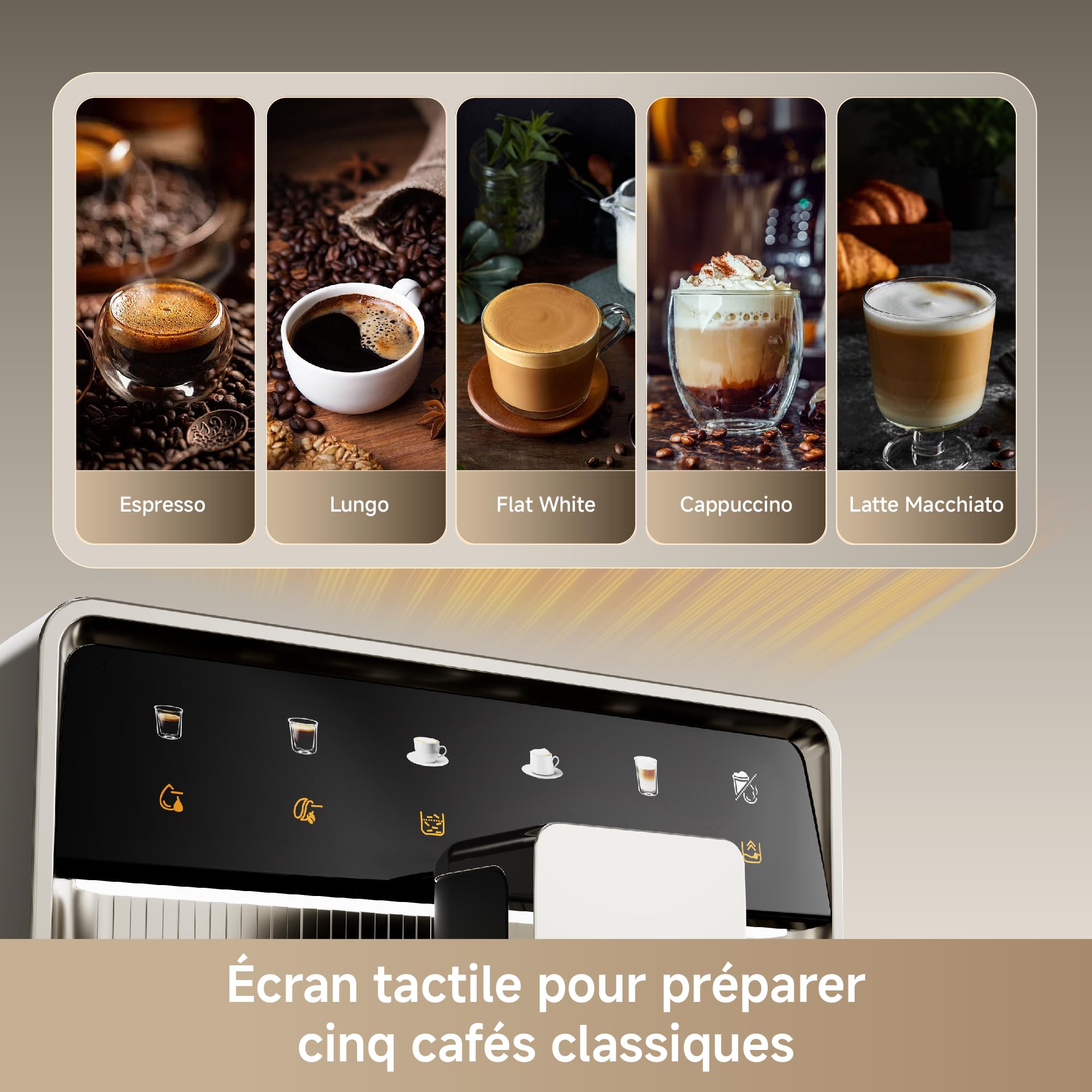 dreame Ecceluxe Slim, Machine à expresso automatique, Un format compact pour un goût digne d'un barista, Design ultra-fin de 18 cm, Écran tactile pour préparer cinq cafés classiques