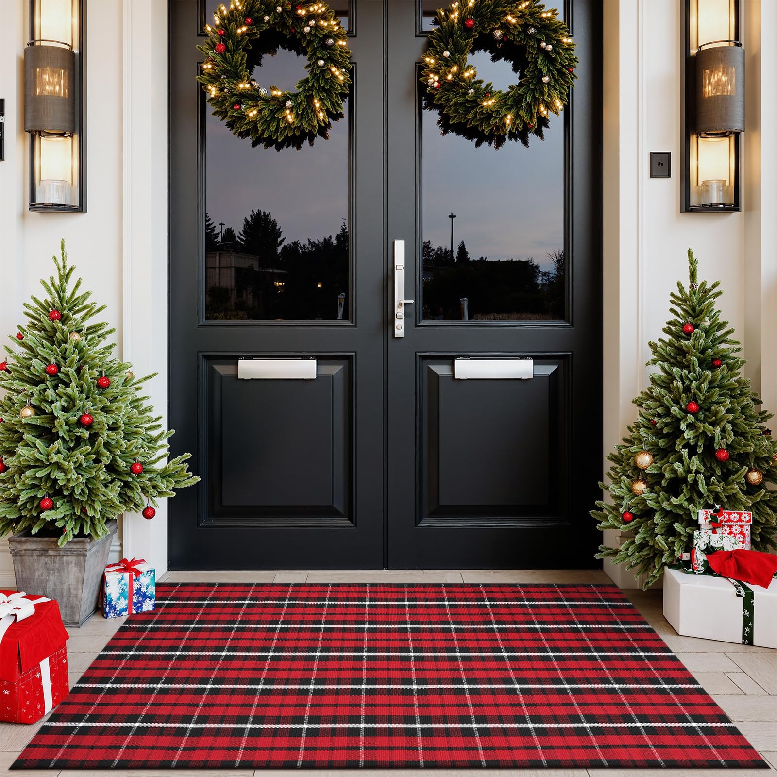 Sungea Buffalo Plaid Rug 35"x59",Christmas Cotton Front Door Mat Machine Washable Outdoor Entryway Rugs, Checkered Indoor Floor Throw Rugs for Porch