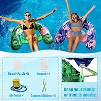 Vista 2 de Inflatable Pool Float Chair - Floating Pool Chair Adult Pool Float Seat with Cup Holder and Backrest, Portable Lounge Floats for Swimming Pool Party