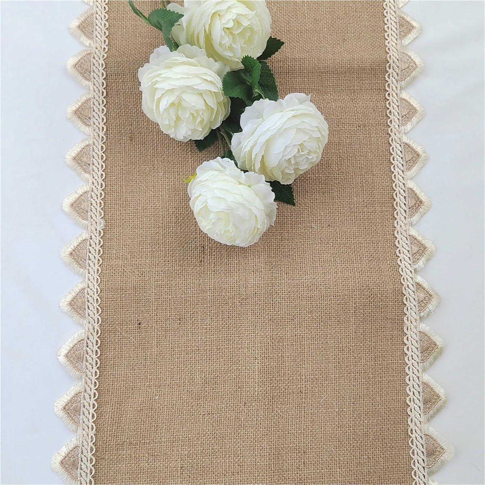 Runner da tavolo in lino e pizzo di iuta for la decorazione della tavola di casa, runner da tavolo in tessuto con bandiera da tavolo, decorazione for matrimoni Per La Tavola Da Pranzo(30X220CM)