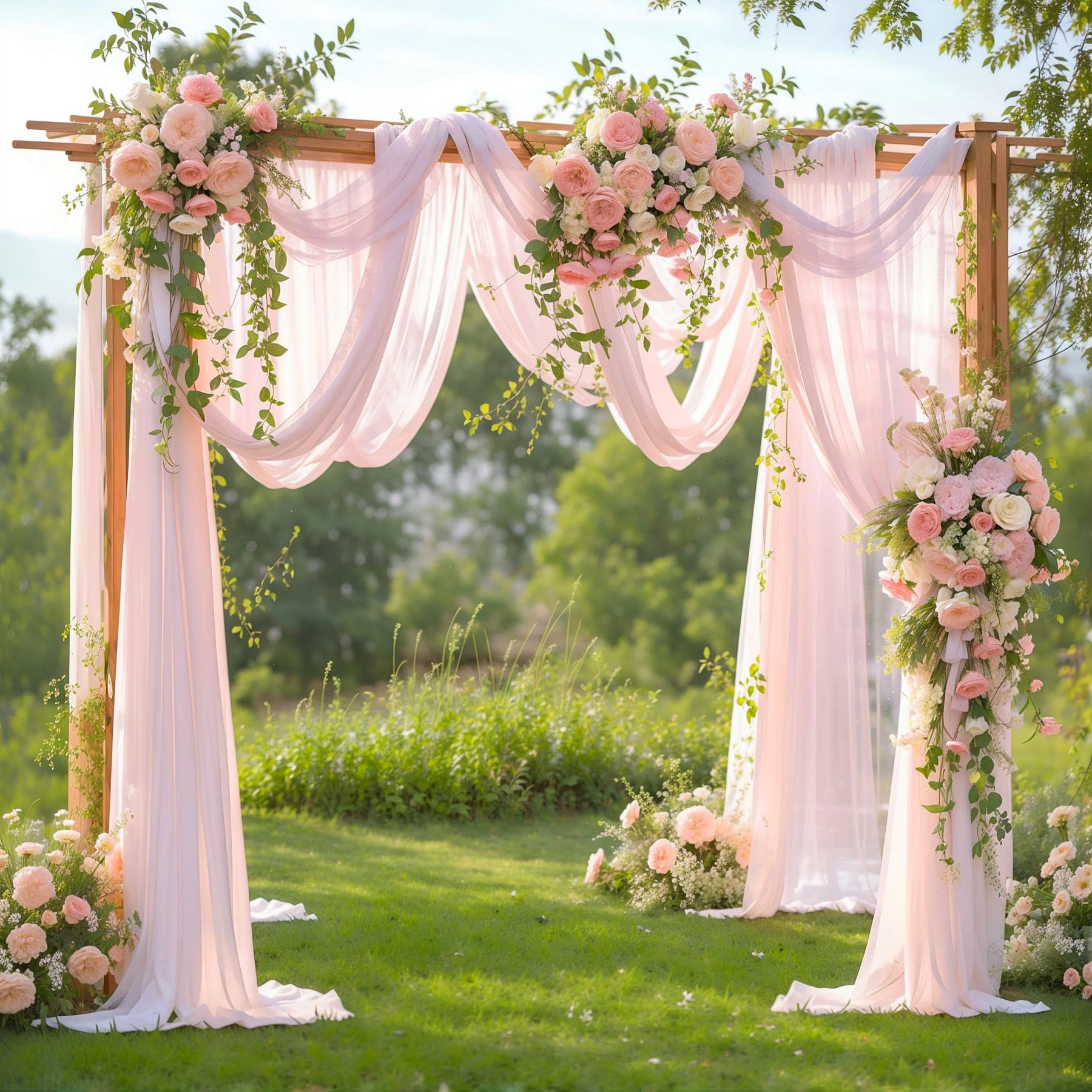 PARTISKY Wedding Arch Draping Fabric, 2 Panels 28" x 19Ft Blush Arch Drapes Sheer Backdrop Curtain for Ceremony Party Decor — image 1