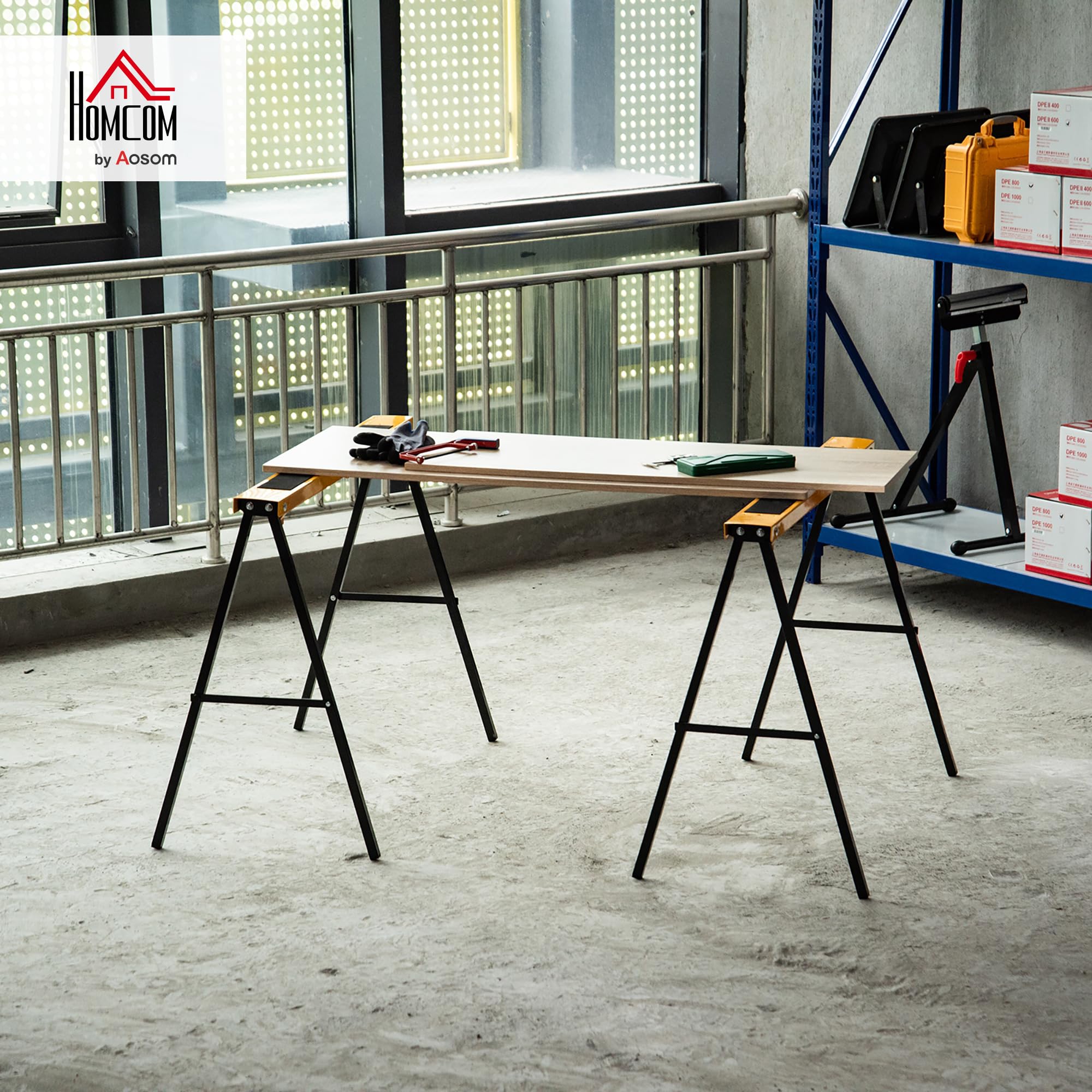 HOMCOM Caballete de sierra plegable con soportes metálicos 2 piezas | Caballo de sierra, caballete de acero, capacidad de carga 125 kg