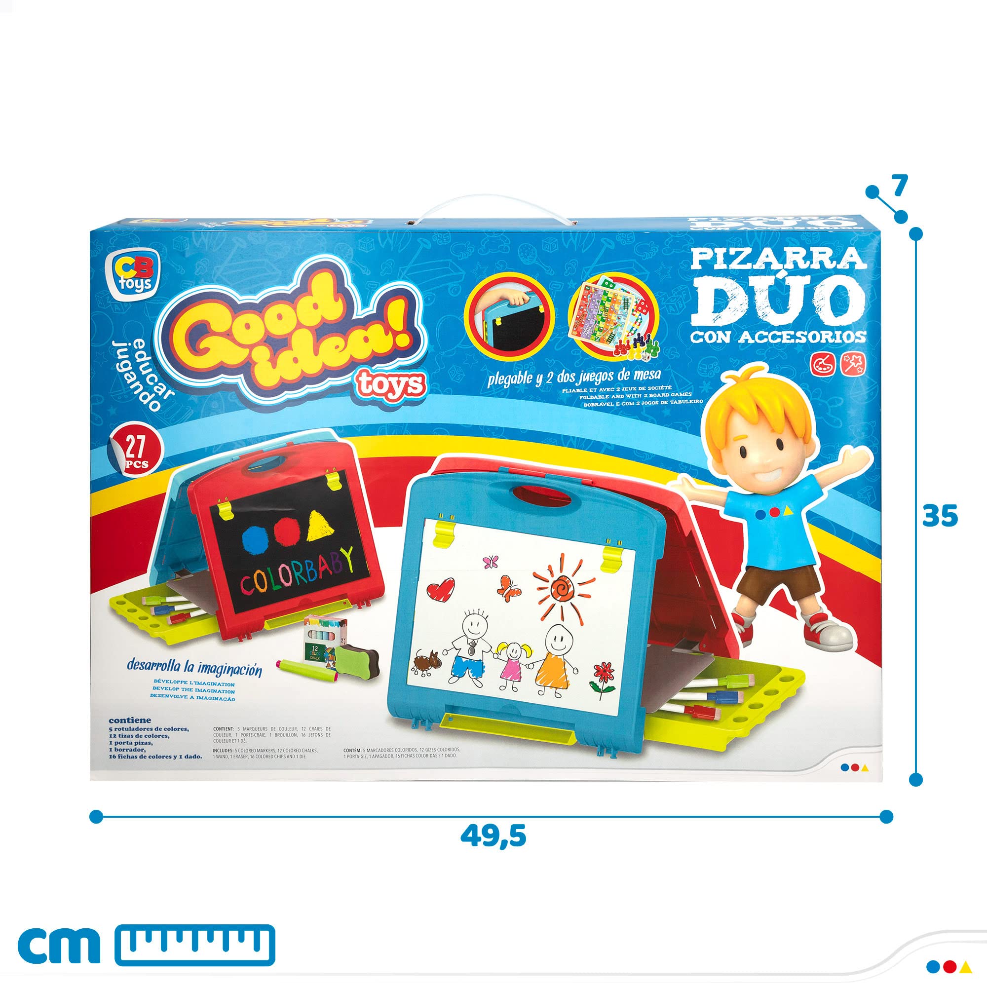 COLORBABY - Pizarra Infantil 2 en 1 portátil de sobremesa, Pizarra tiza y rotulador, magnética, Medidas 33x32x54, Juguete para niños y niñas (49593)