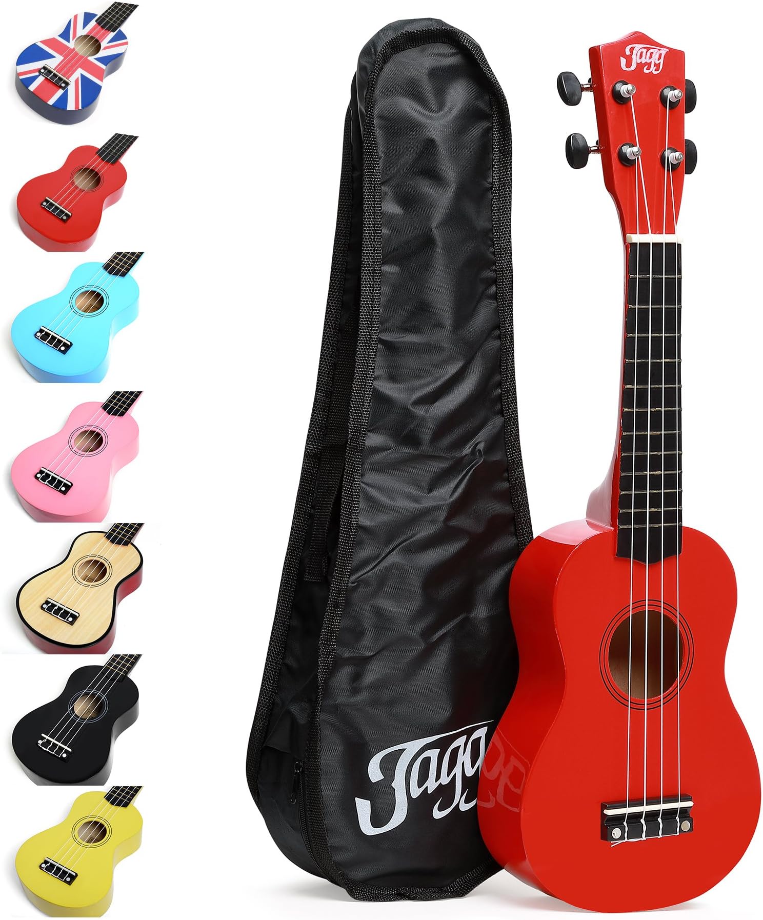 Jagg Traditional Soprano Ukulele with Bag Uke (Red)