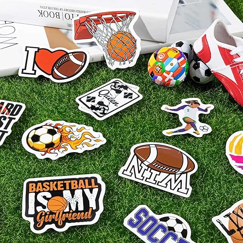Miniatura 2 de 100 calcomanías deportivas para botellas de agua, varias calcomanías temáticas deportivas incluyen fútbol, baloncesto, sóftbol, voleibol, béisbol,