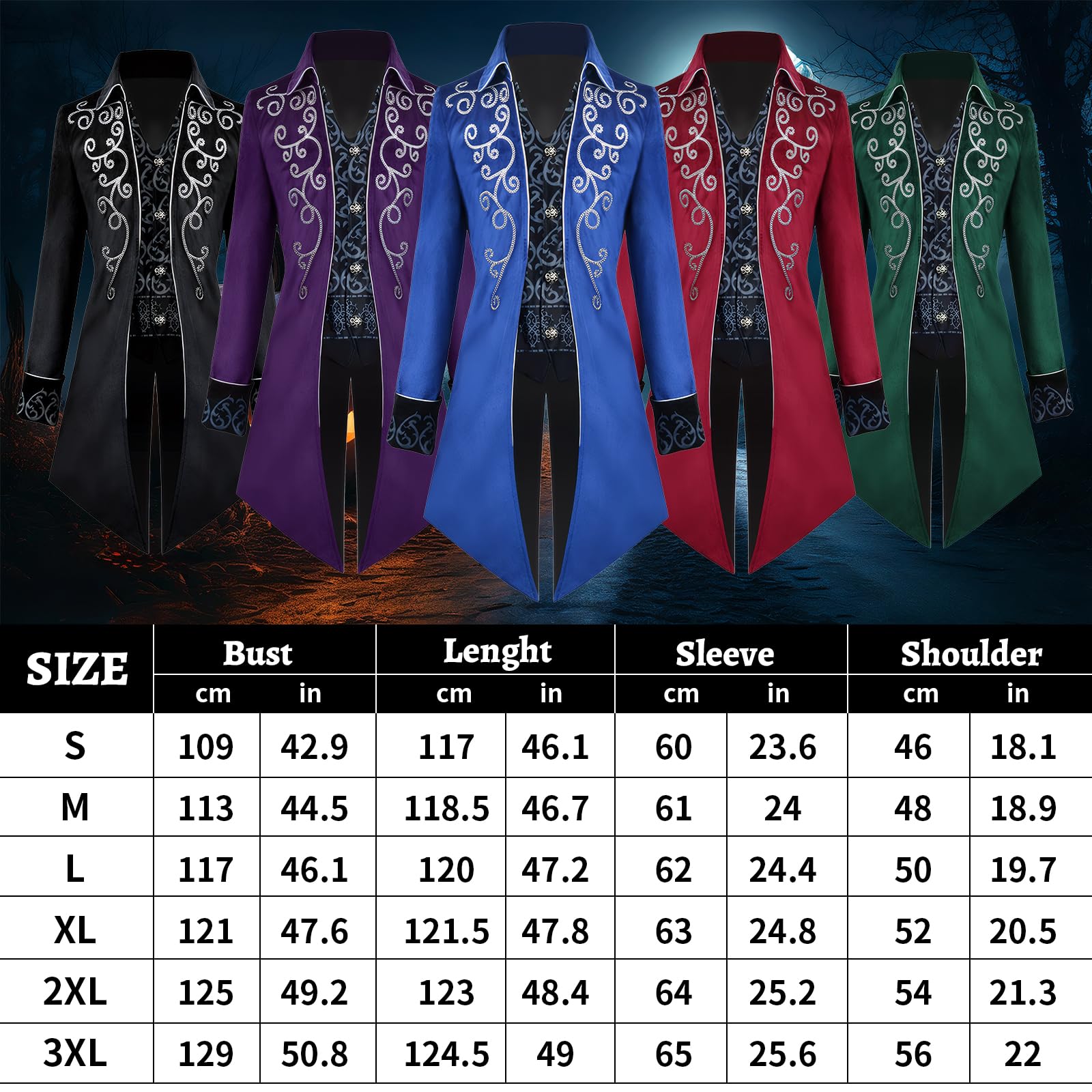 Steampunk Vintage Frack Giacca Gothic Frack, Costume di Carnevale, abbigliamento medievale, da uomo, costume di Halloween