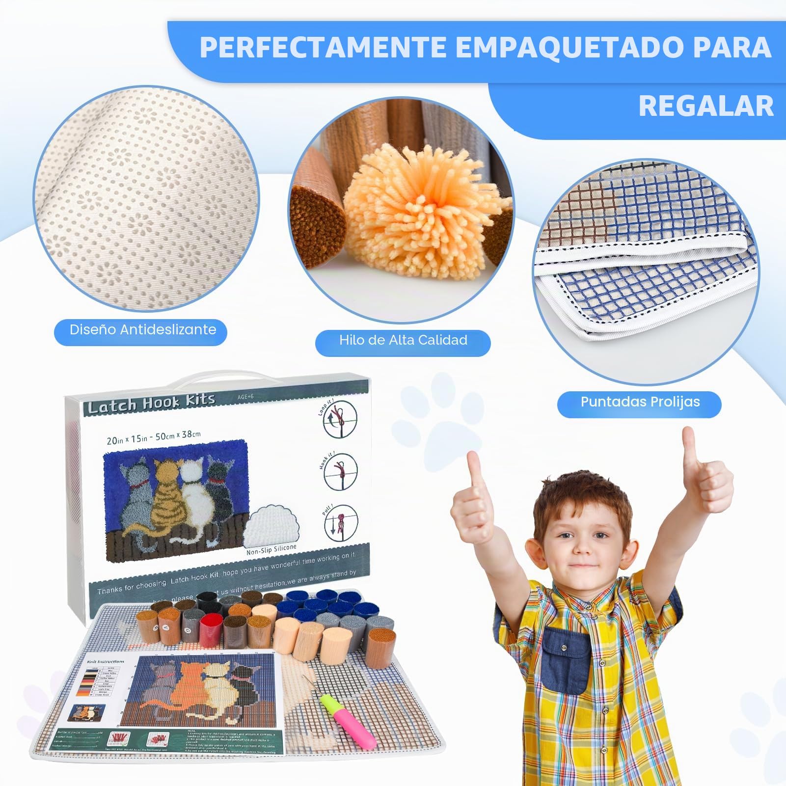 EsLuker.ly Kit de alfombras con gancho de pestillo, alfombra de ganchillo con patrones de gatos, alfombra de hilo de lona preimpresa, manualidades para adultos, niños y principiantes