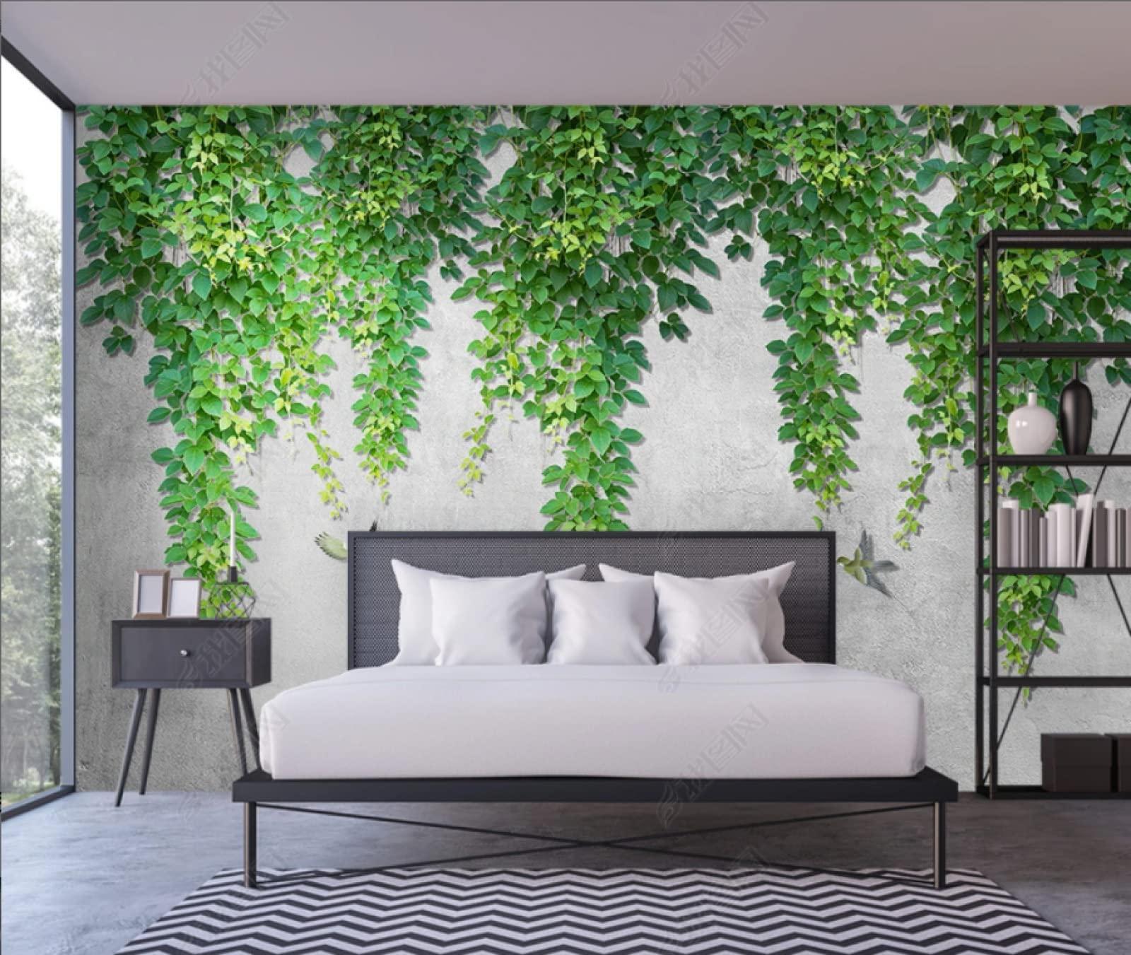 Papier Peint Panoramique Tapisserie Murales Oiseau Feuilles De Vigne Verte 200x140cm Intissé Soie Poster Geant Mural Salon Chambre