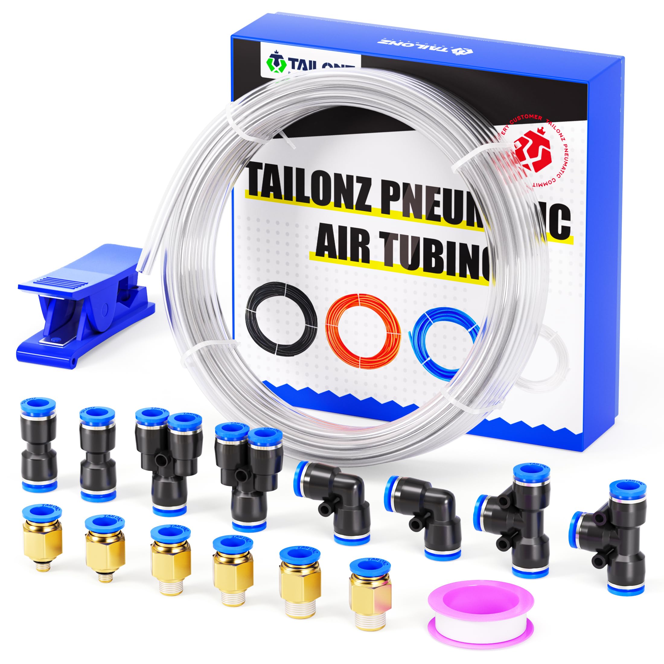 TAILONZ Clear 6mm OD 4mm ID PU Air Hose Pipe Tube Kit 10 Meter 32.8ft