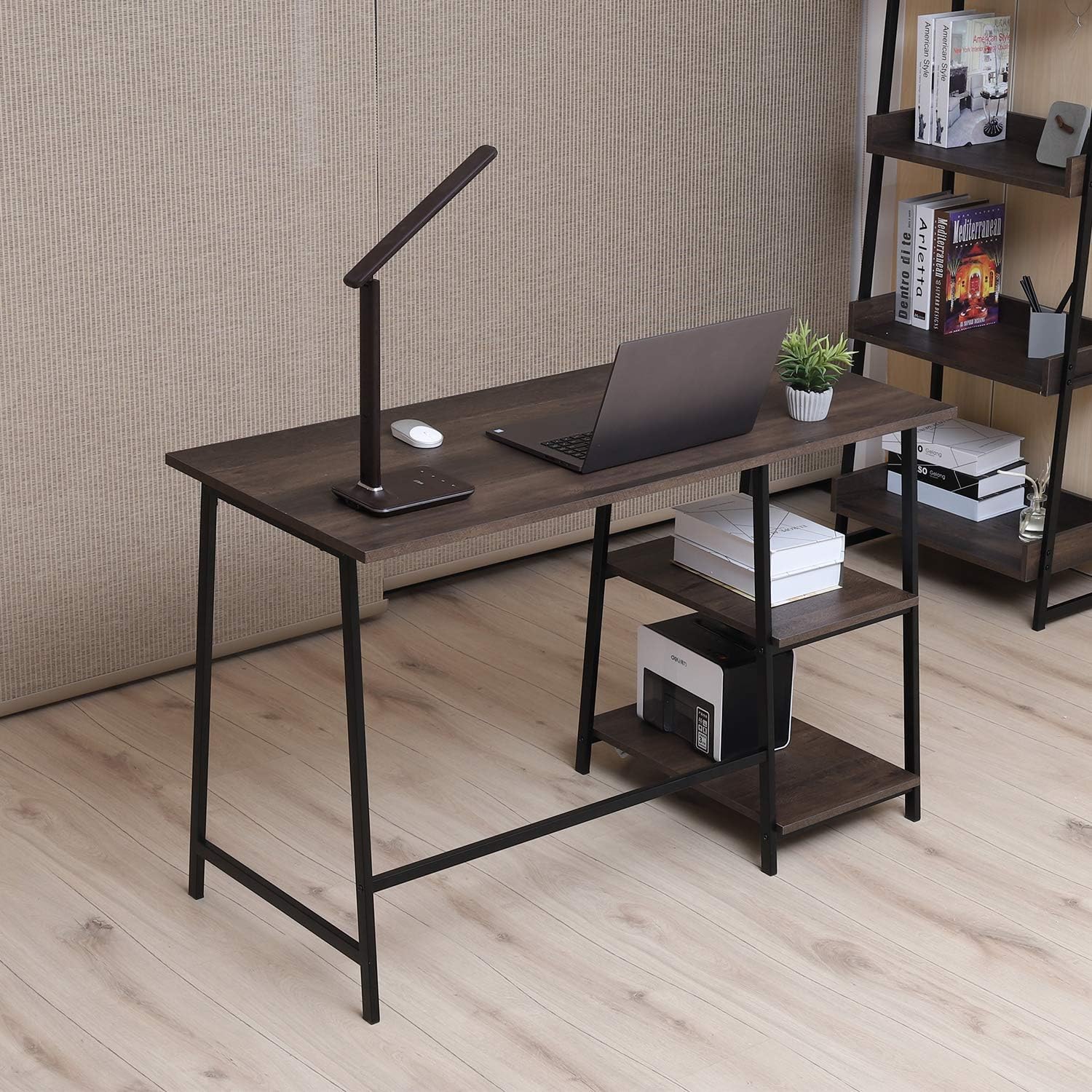 Sekey Home Computer Desk,47 inch Home Office Writing Desk, Laptop Desk with 2 Storage Shelves,Space Saving, Smoky Oak
