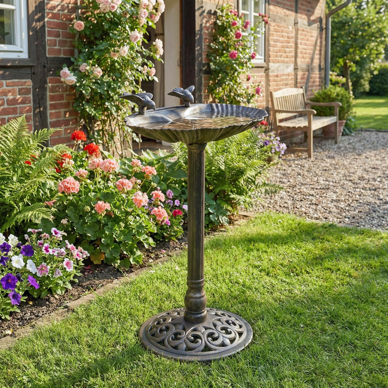CLGarden Vogeltränke VGT5 mit Standfuß – Vogelbad stehend 65 cm hoch – Rostfrei, stabil & wetterfest – Für Garten, Terrasse & Balkon