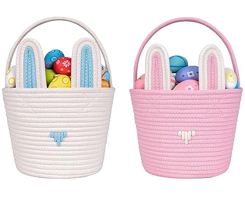 CubesLand Cesta de Pascua vacía para bebé, cesta de Pascua para caza de huevos, cestas de conejito para niñas y niños, 2 piezas de almacenamiento de