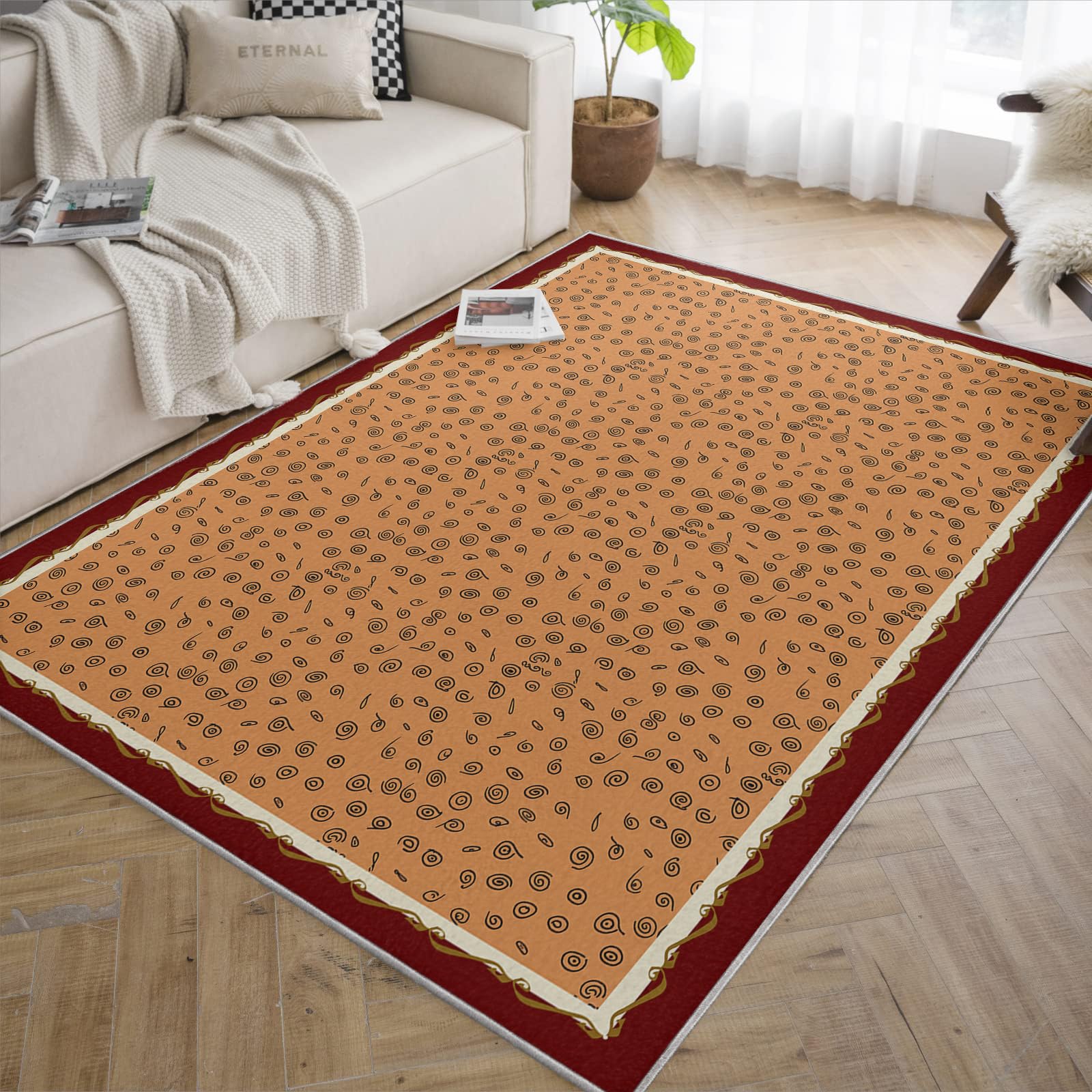 Tapis antidérapant lavable grand modèle orange et rouge abstrait 160x200 cm