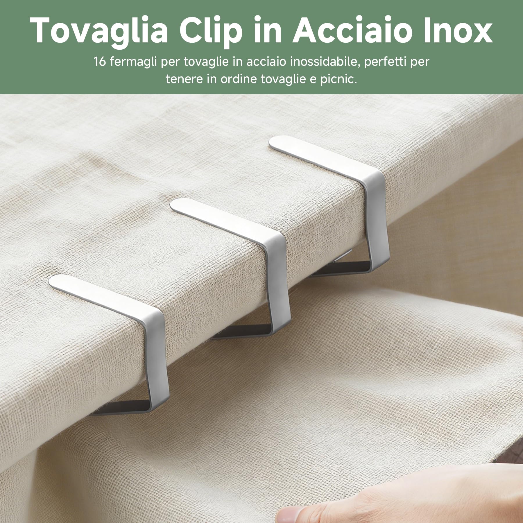 16 Pezzi Clip per Tovaglia in Acciaio Inox, Molle Fermatovaglia Antiscivolo per Tavoli Fino a 3cm, Ganci Grandi per Tavola da Esterno, Giardino, Ristorante e Picnic, Argento