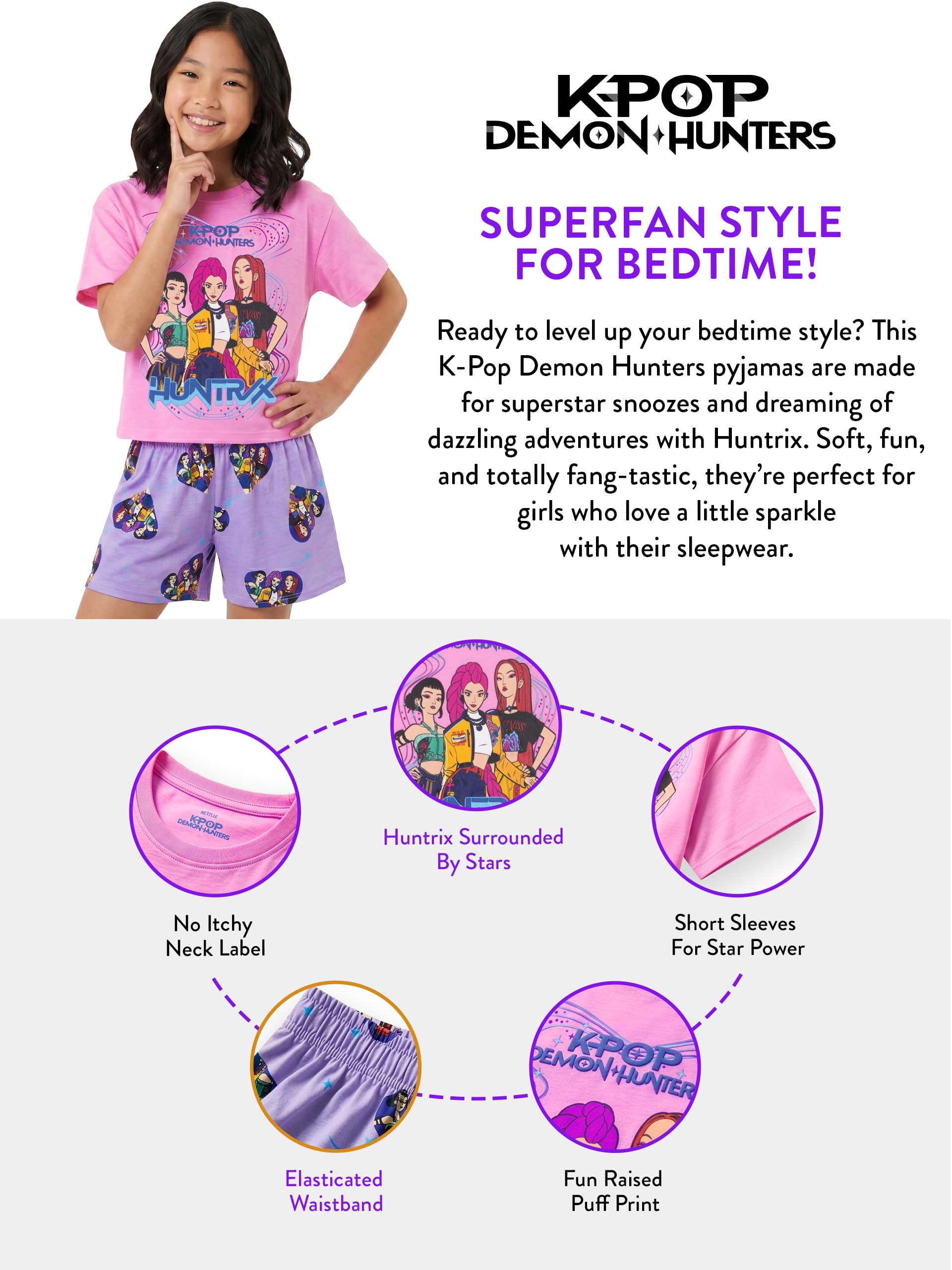 KPop Demon Hunters Pyjama Enfant, Rumi, Zoey Et Mira Pyjama Fille Manche Court
