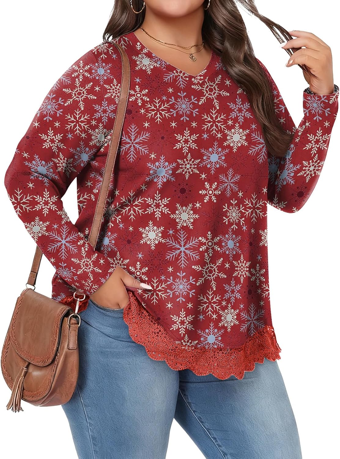 Lastshe Women's Plus Size Curvy Tunic Long Sleeves V Neck Comfortable Tunic Casual Tops fall fashion 2025