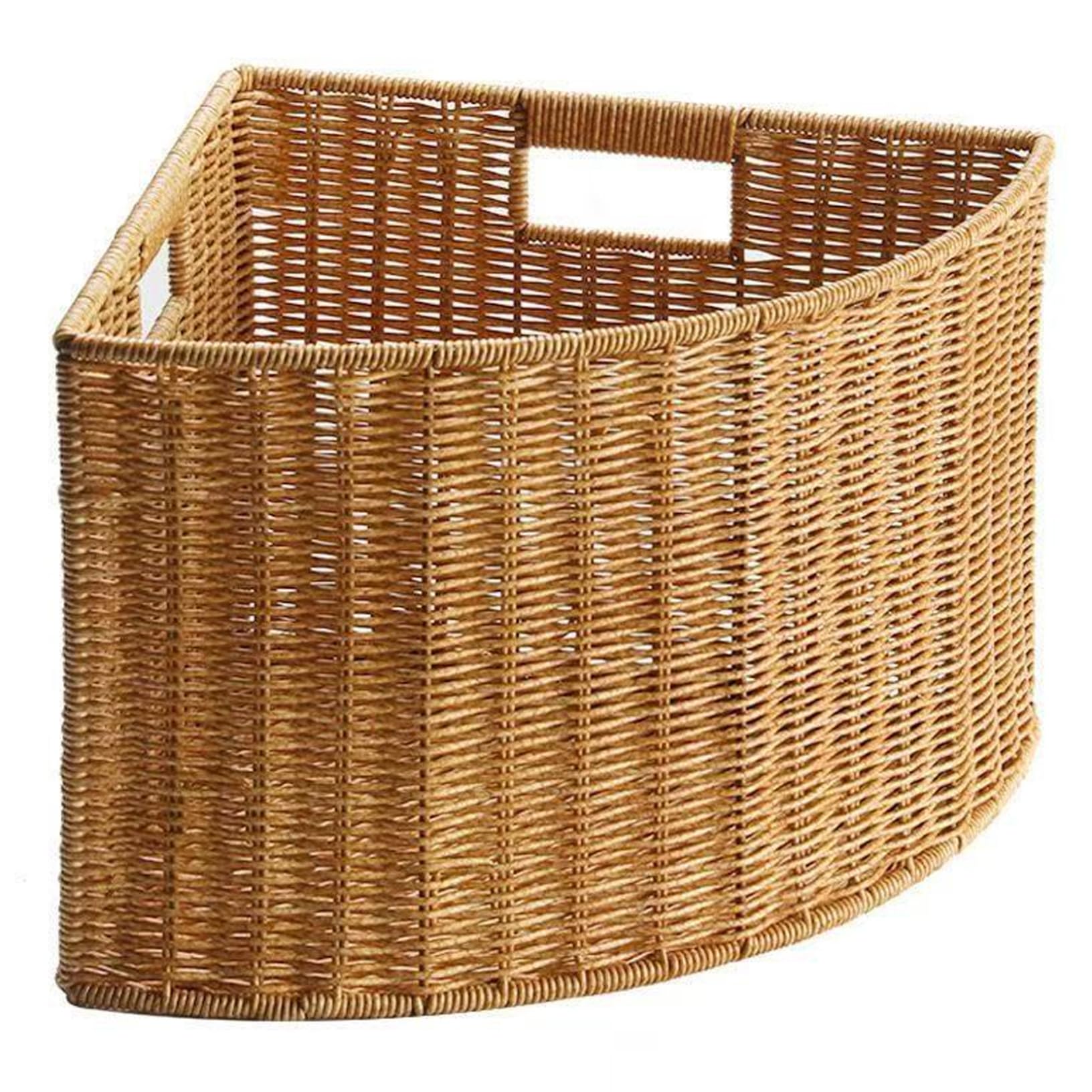 Corner Baskets Woven Rattan Basket with Handle Fan Shape Triangle Baskets for Corner Shelf Office Bathroom Bedroom, Wicker Basket