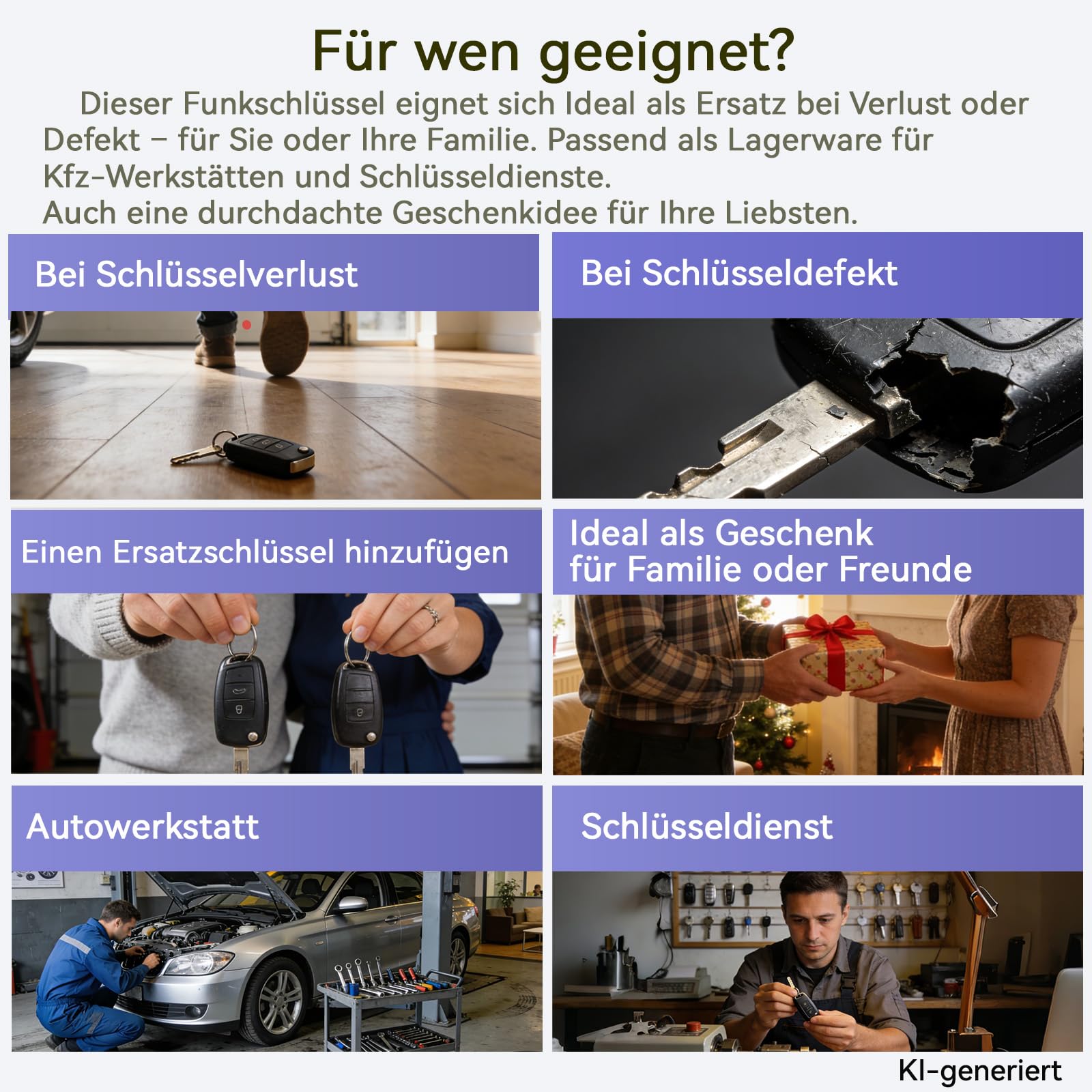 3 Tasten Fernbedienungsschlüssel für Ford Transit MK7, Blau, 433 MHz, mit CR2032 Batterie, 2006–2014