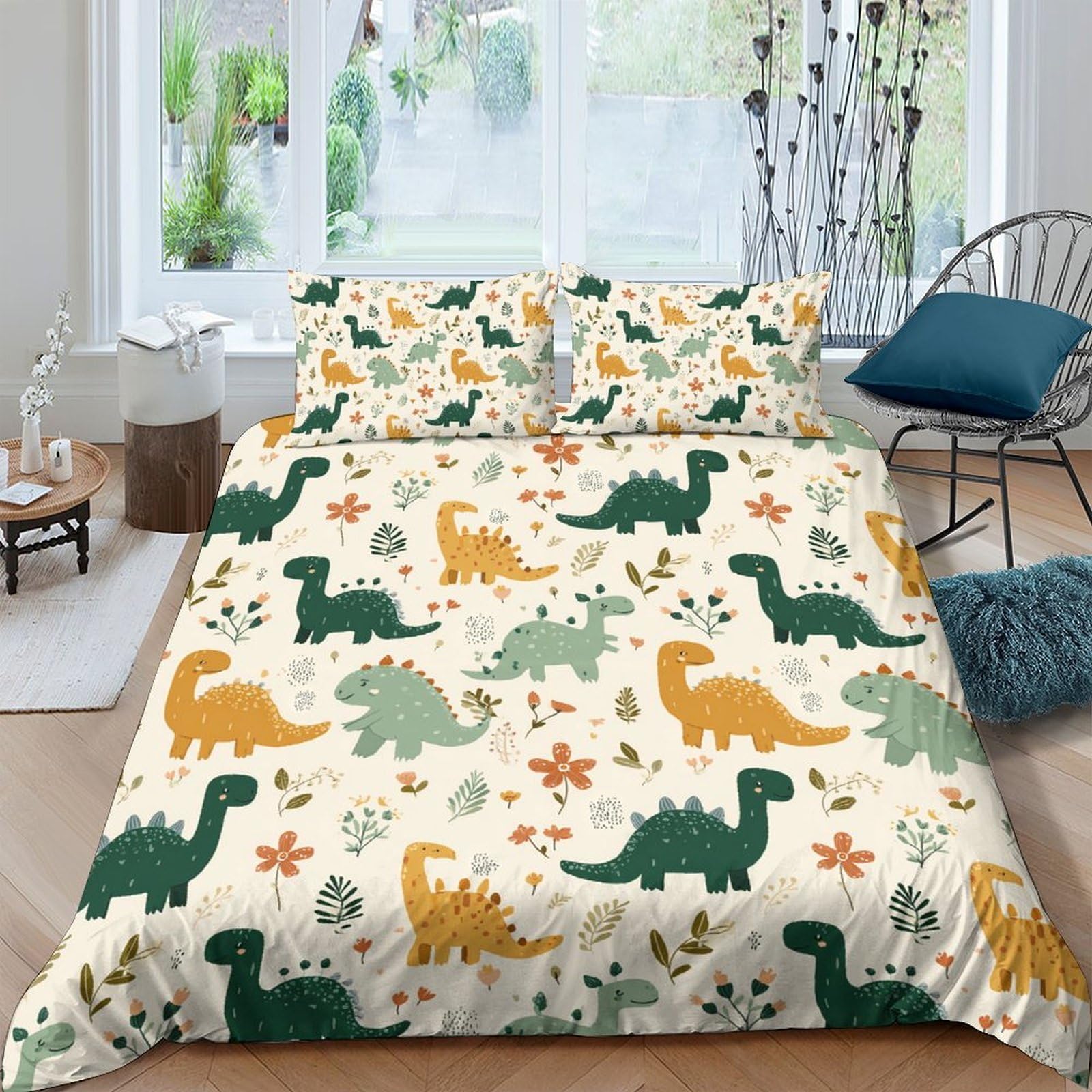 Ctjqhvkz Style-10 3D Printed Green Dinosaur Fitted Sheet Microfiber Soft Yellow Animal Mattress Cover For Bedroom Guestroom Machine Washable Single（135X200cm）