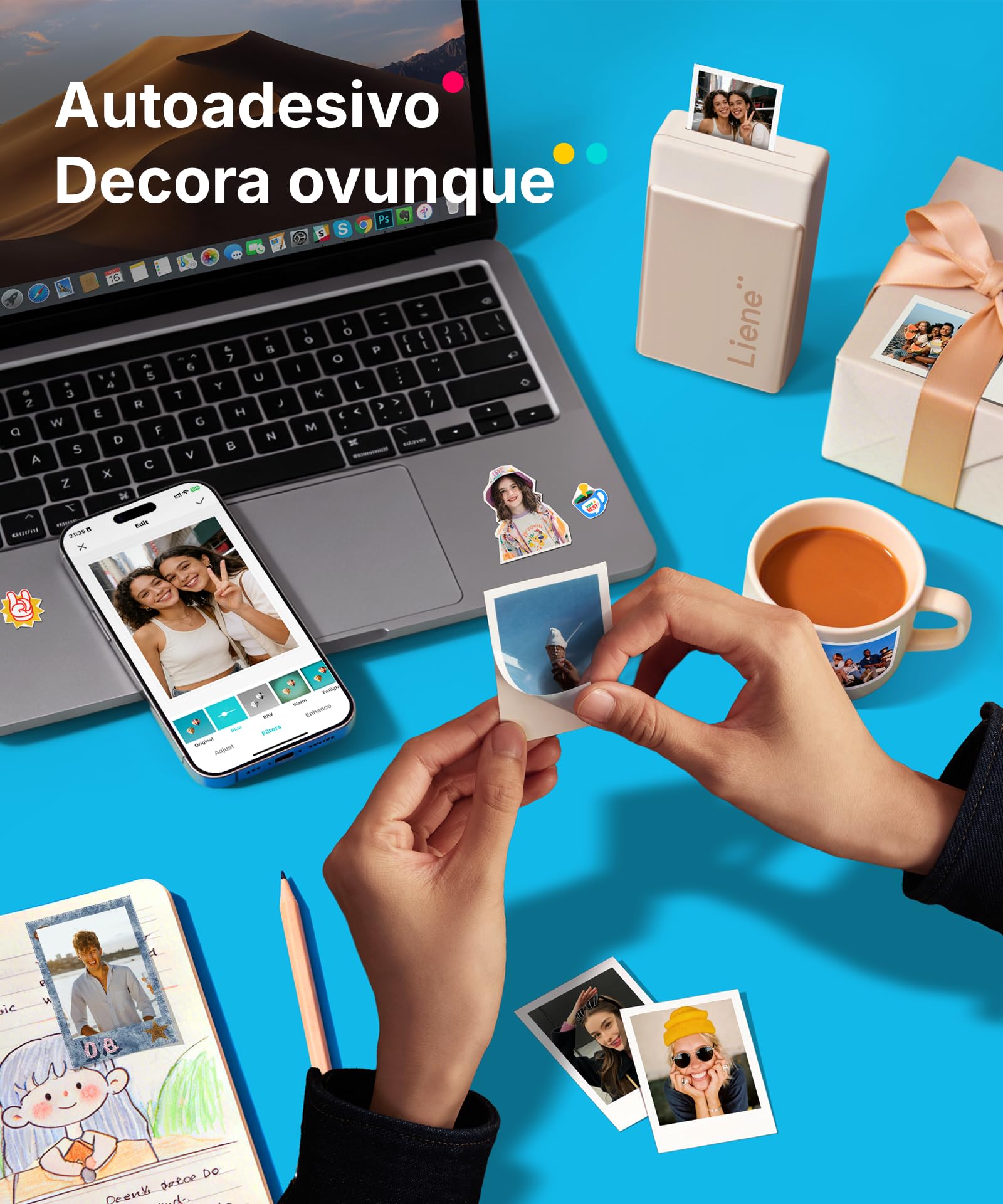 Liene Pearl N200 Pro Stampante Foto Portatile Mini a Sublimazione Termica, Bluetooth, 300 dpi, Include 50 Carta Adesiva (5x7.6 cm) e 5 Nastri, Color Oro