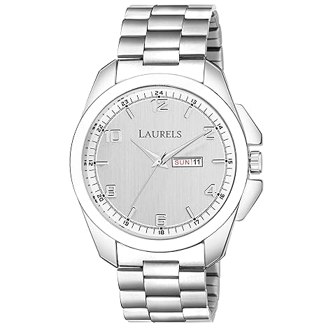 Large Maverick Silver Day & Date Men Watch with Push Button Lock