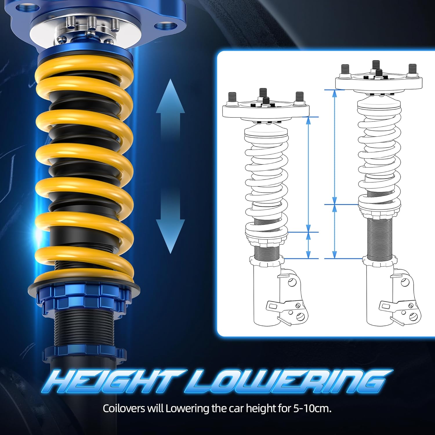 Height Adjustable Coilover Lowering Kit Compatible for 1994-2001 Acura Integra 1989-2000 Honda Civic EG/ED/EK/EJ/EM1 Suspension Coil Spring Strut Shocks (4pcs)