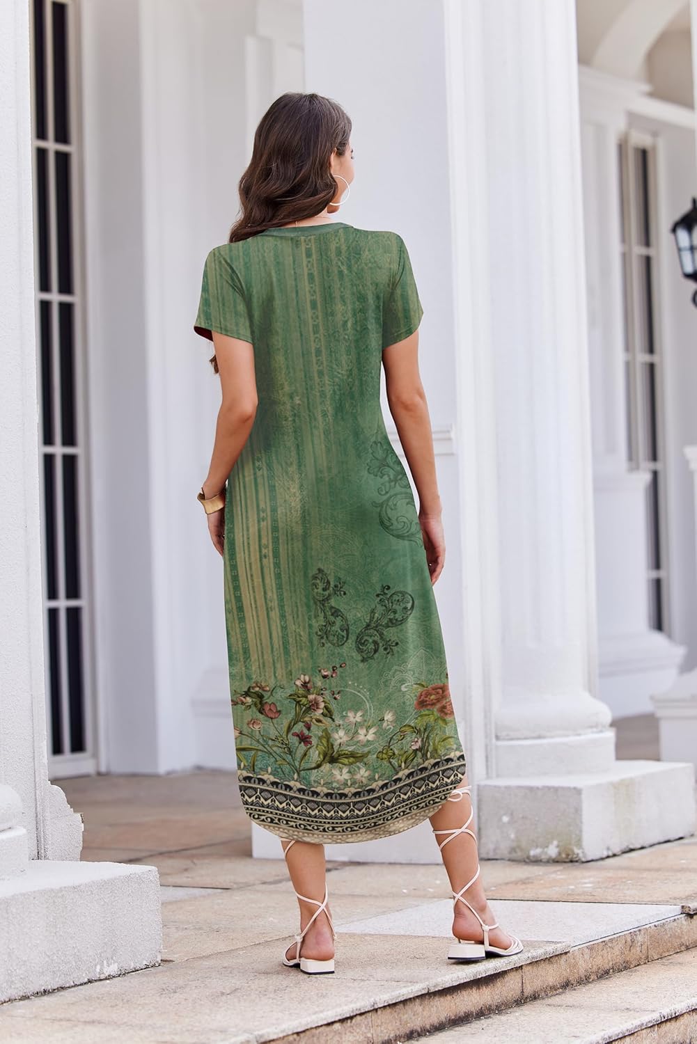 Ekouaer Long Nightgowns for Women Button Night Gowns Short Sleeve Sleepwear Full Length Sleep Shirts With Pockets S-2XL - Image 3