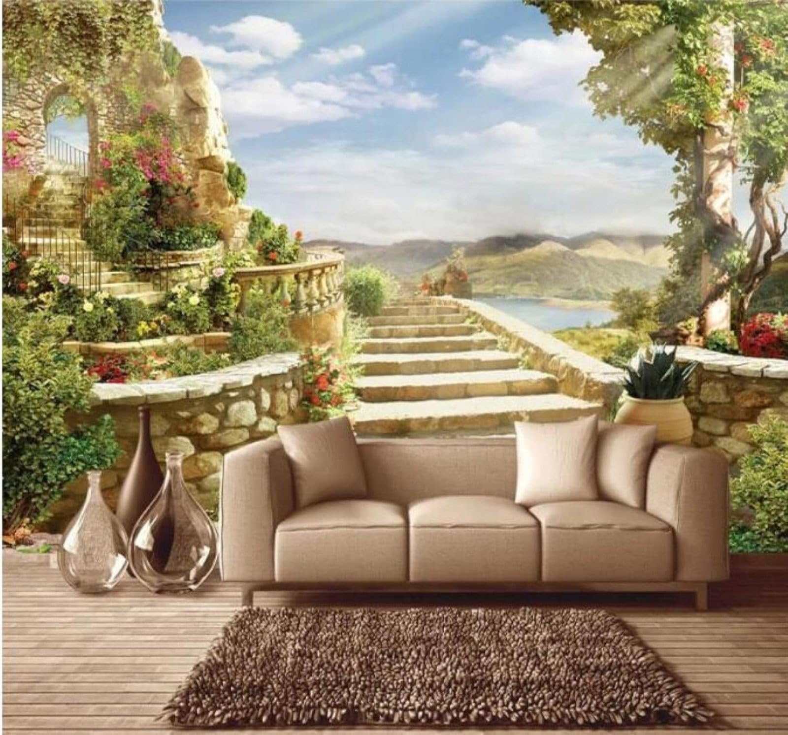 XLMING Fresh Beautiful Garden Architecture Scenery 3D Wallpaper Luxury Home Dining Decor Paste Sofa Living Room The Wall for Bedroom Mural-430cm×300cm