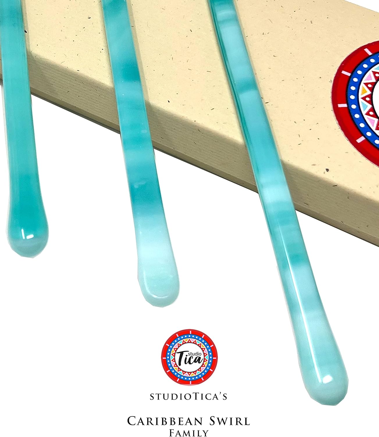 Handmade Glass Swizzle Sticks: Caribbean Swirl (Paradise Collection) - 6.50 inches - Cocktail Coffee Pitcher Hiball Tumbler Stirrers - Set of 4 with Gift Box by studioTica