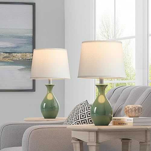 Miniatura 4 de PARTPHONER Juego de 2 lámparas de mesa, modernas lámparas de noche de cerámica para mesitas de noche, lámpara clásica pequeña para dormitorio, sala
