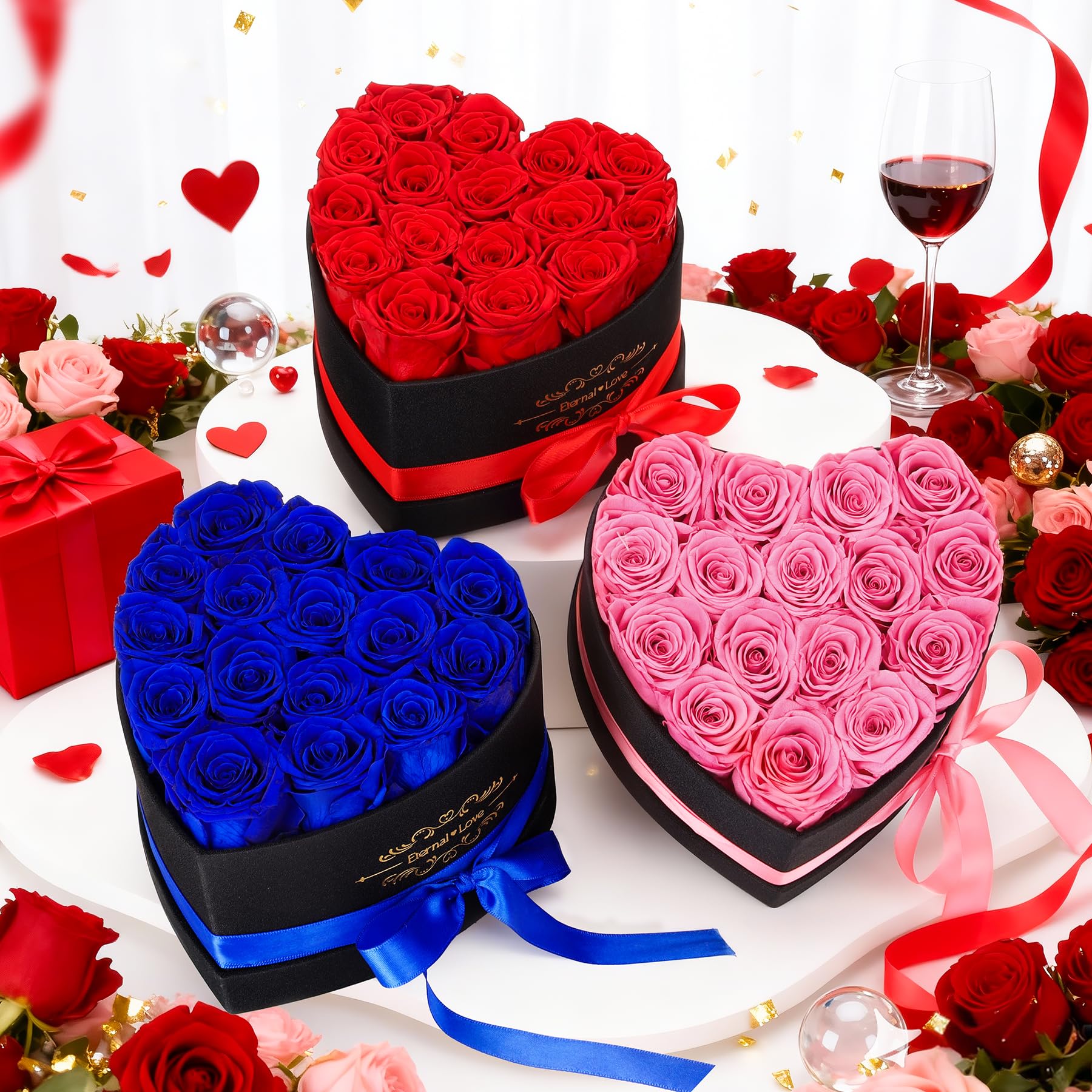 16 Rosas Eternas Azul Corazón Caja Regalo, Rosas Natural Preservada Día de San Valentín Aniversario Día de la Madre Cumpleaños Regalo romántico para Esposa Novia Mamá Abuela