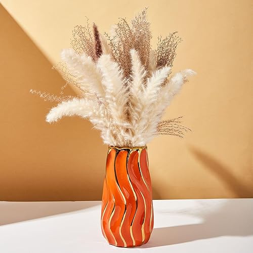 Miniatura 4 de Jarrón de cerámica, jarrón naranja para decoración del hogar, florero decorativo, jarrones de cerámica de rayas verticales para decoración del