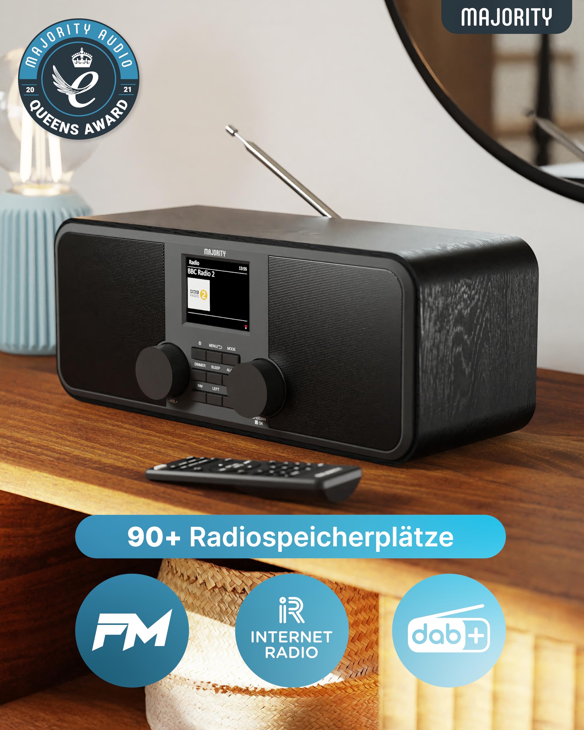 MAJORITY Rostock Internetradio WLAN DAB+ Bluetooth Stereoanlage Digitalradio 2.0-Stereolautsprecher Spotify Connect UKW