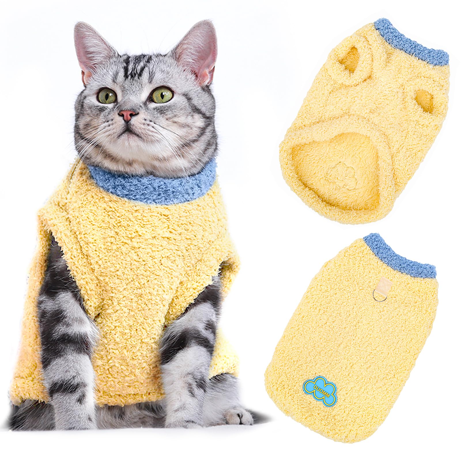 Cat Clothes, Soft Warm Dog Cat Jumper, Plush Sweatshirt for Small Cats, Winter Warm Cat Jumper Sweater, Pet Sweater Vest, Pet Clothes for Small Medium Dogs Puppy Cats (Yellow, XS)