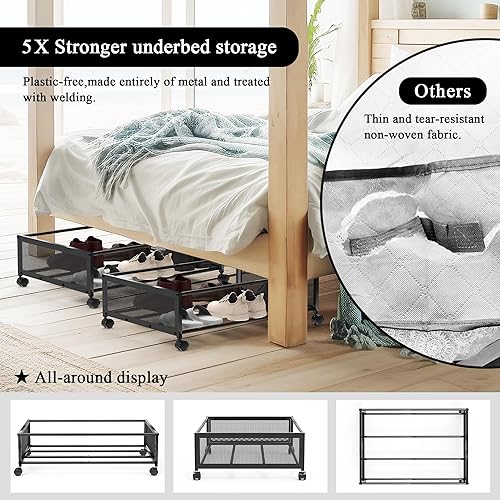 Miniatura 2 de Tufson - Contenedor de almacenamiento debajo de la cama con ruedas, cajón organizador de zapatos de ropa debajo de la cama con tapa de nailon,