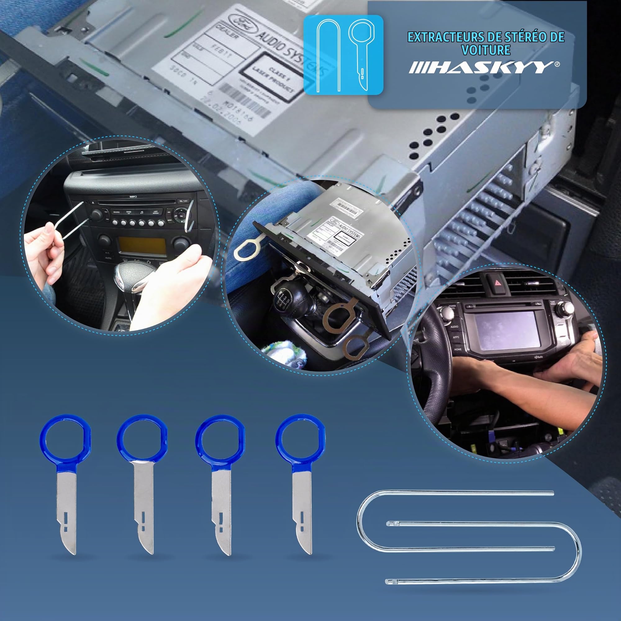 HASKYY Kit Outils Démontage Auto 24 pcs, Levier Garniture & Extracteur Clips, Outils Autoradio, Dépose Panneaux Porte & Intérieur Voiture avec Pochette