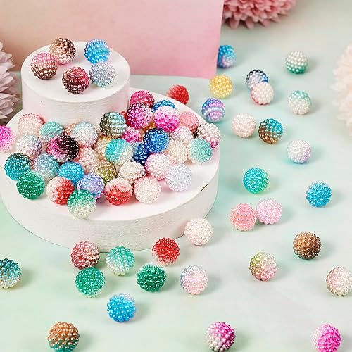 Miniatura 6 de Pandahall - 160 cuentas de goma de mascar acrílicas de 0.472 pulgadas (0.472 in), cuentas coloridas de bayas acrílicas sueltas de bolas redondas de