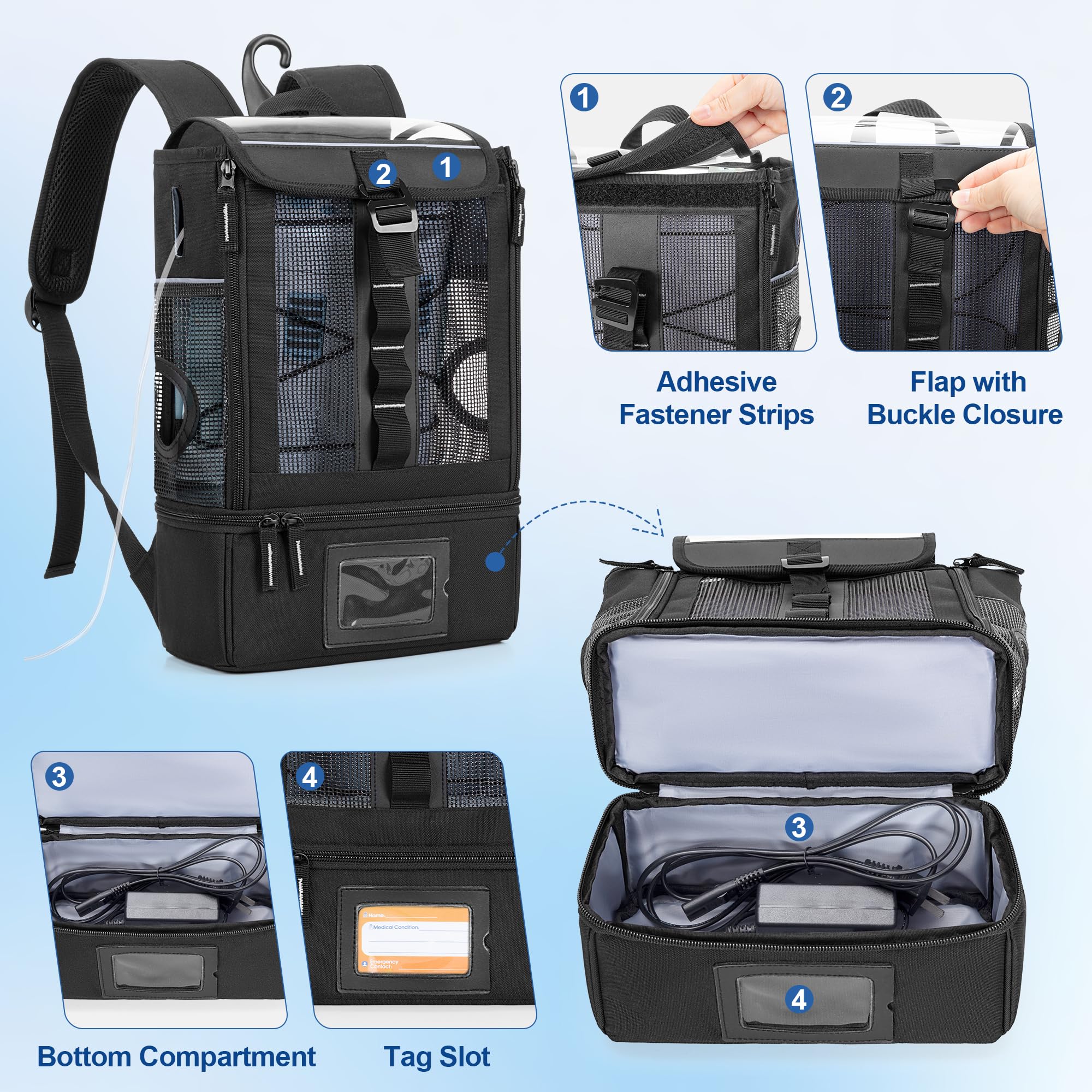 Trunab Sac à Dos pour Concentrateur d'Oxygène Portable, Sac de Transport compatible avec Inogen One, Caire Freestyle Comfort, Oxygo, Philips SimplyGo Mini, Noir