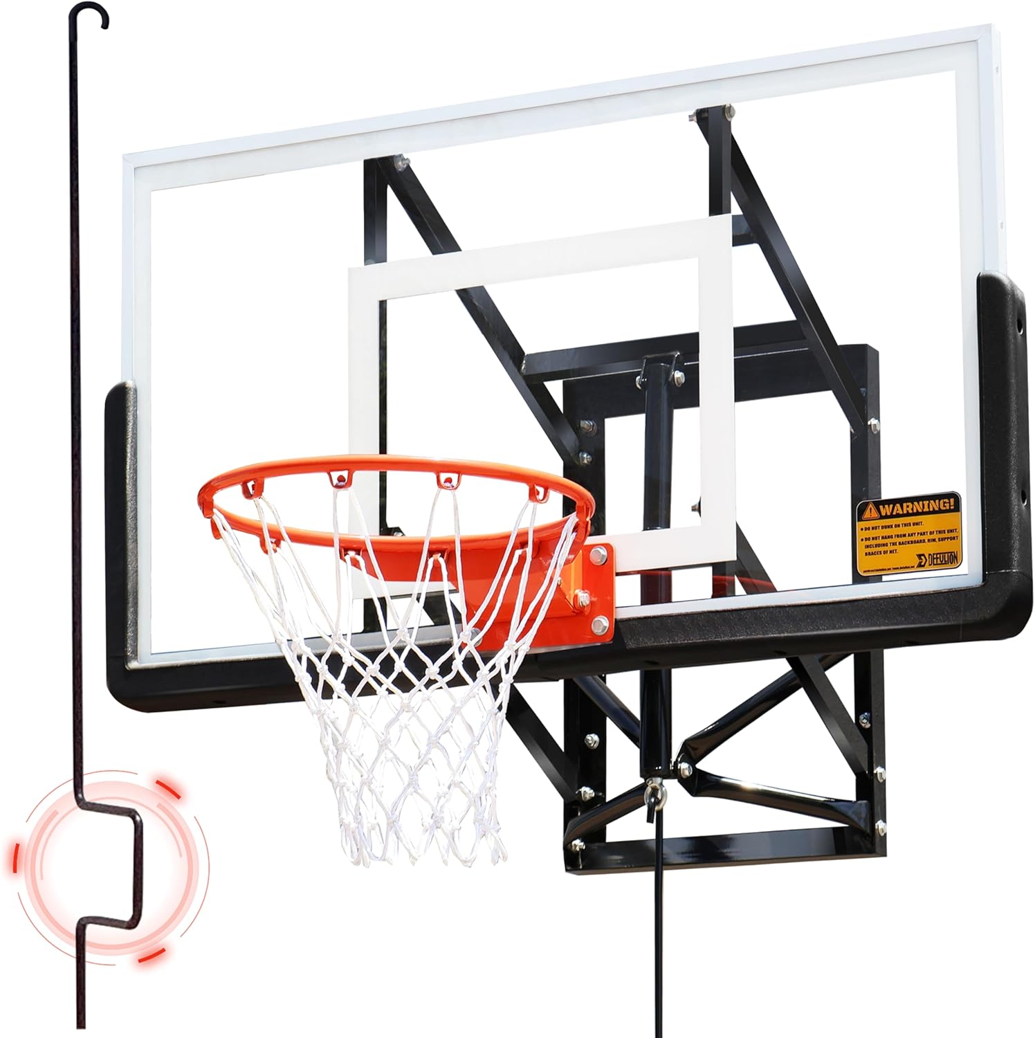 53” Wall Mount Basketball Hoop - Aluminum Alloy Frame & PC Backboard | Adjustable Height 7.71-10ft | Shatterproof, All-Weather | Indoor/Outdoor | Garage/Backyard