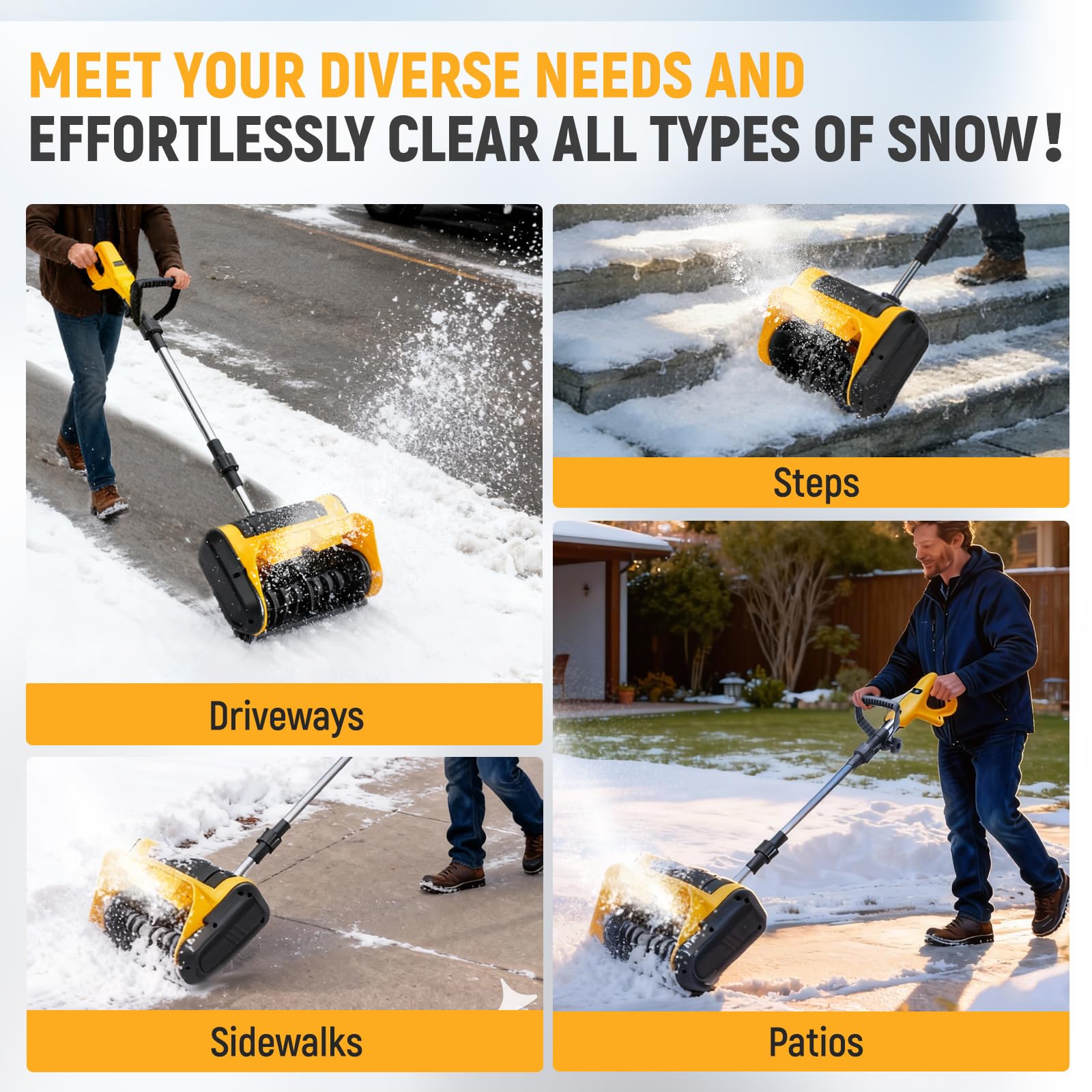 Deneigeuse Electrique 650W Fraise a Neige Pliable Fraises de Déneigement Snow Blower Batterie électrique 2.0 Ah avec Chargeur, Largeur de Déblaiement 28 cm/14cm Räumhöhe