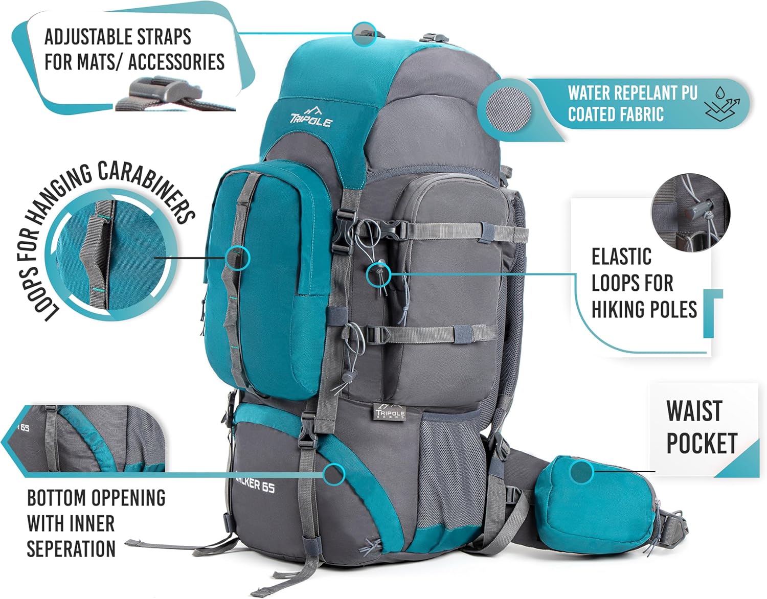 Tripole Walker 65 Litre Internal Frame Rucksack with 20 Litre Foldable Pack