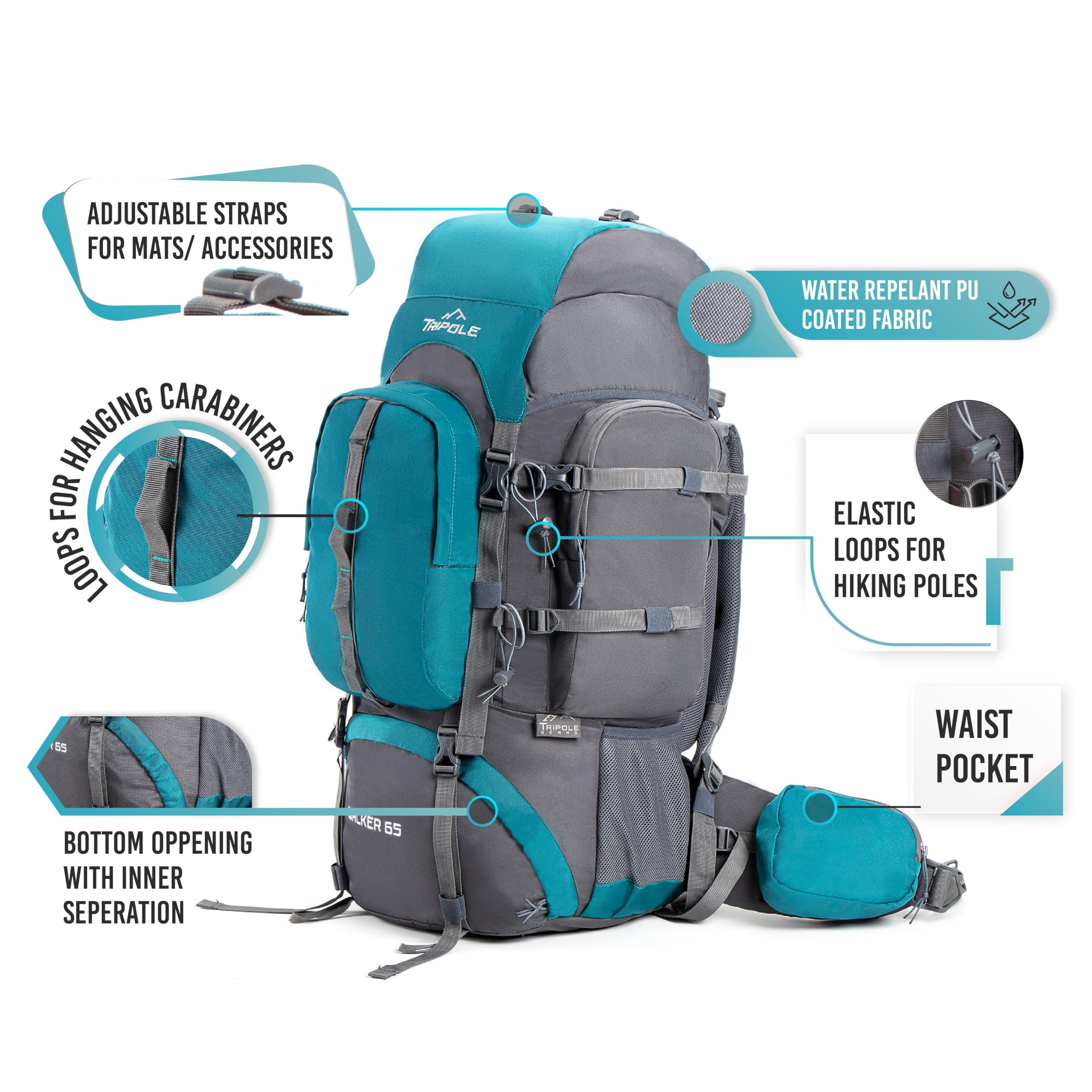 With Wheels Travel Backpack 60 Litre Tripole Gears: Hiking Trekking