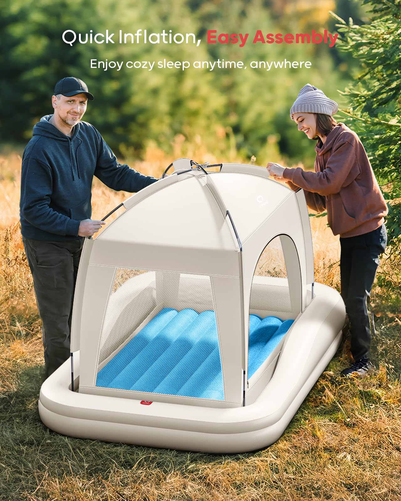 QPAU Inflatable Toddler Travel Bed, color caqui y azul