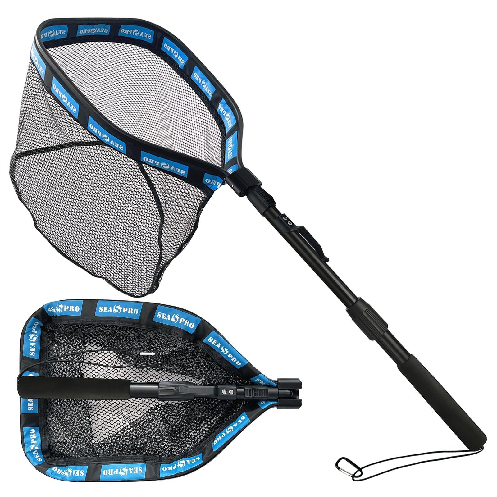 SEASPRO Telescoping Fishing Nets Lightweight Floating Fly Fish Net ?40in? Rubber Coating Durable and Foldable with Non-Slip Grip - Freshwater and Saltwater Fishpond Kayak Fish Landing Net