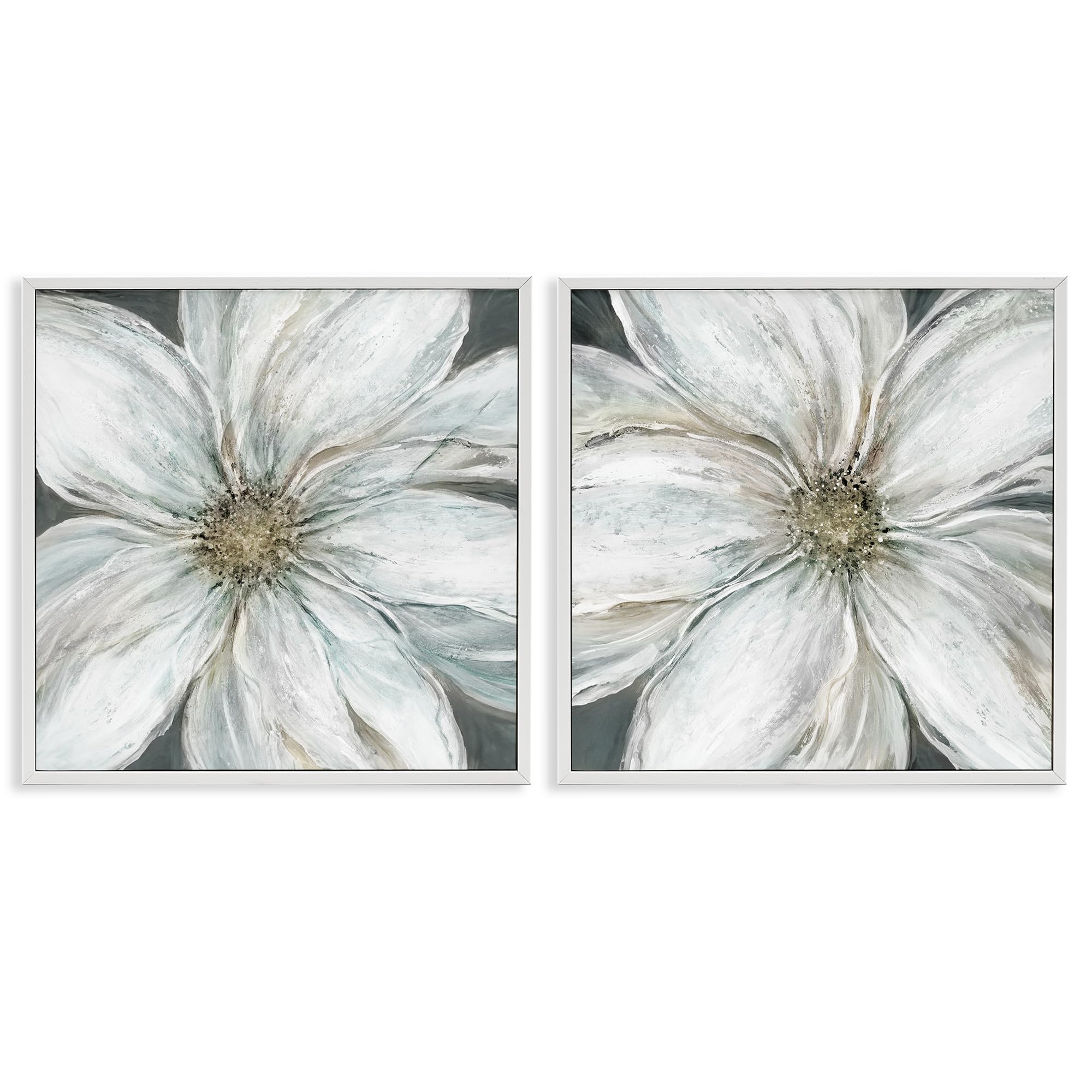 Stupell Industries Coastal White (Textured) 'Soft White Blossoms Closeup', 2Pc Framed Giclee Art Set 2, White, 24 X 24 Inches, Easy To Hang And Sturdy, Made In Usa, By Carol Robinson