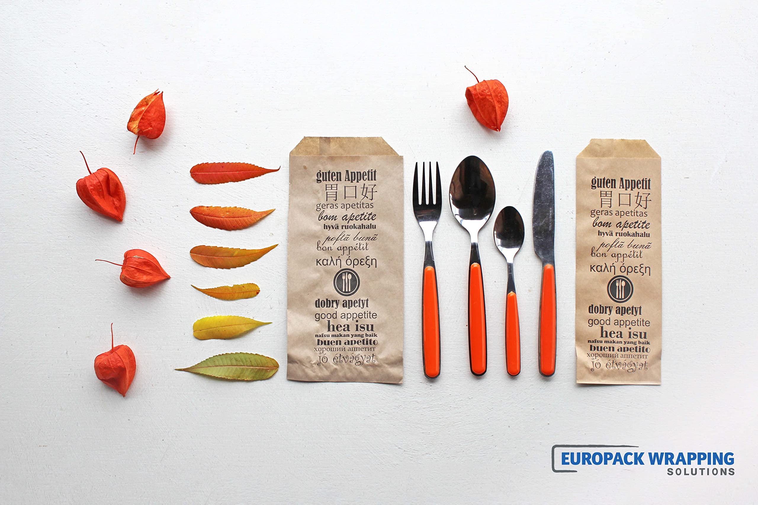 Europack Wrapping Solutions Bolsas para cubiertos de papel kraft natural 11x24cm, 1000 PIEZAS